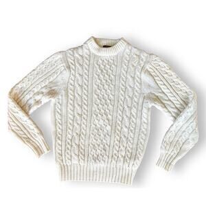 Vintage Sweater Emporium White Ivory Cream Cable Knit Fisherman Rory Gilmore